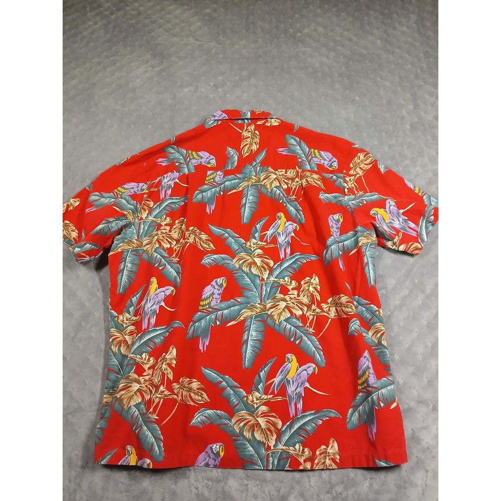 Vintage Paradise Found Hawaiian Shirt Red Parrot Tropical Palm Aloha Mens XL - Picture 6 of 6